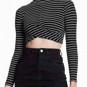 Topshop Stripped Crop Mock Neck Top